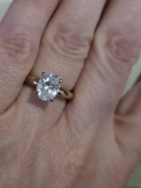 Diamonique Gold Clad 925 2ct Oval CZ Diamonique Solitaire Ring Size 6